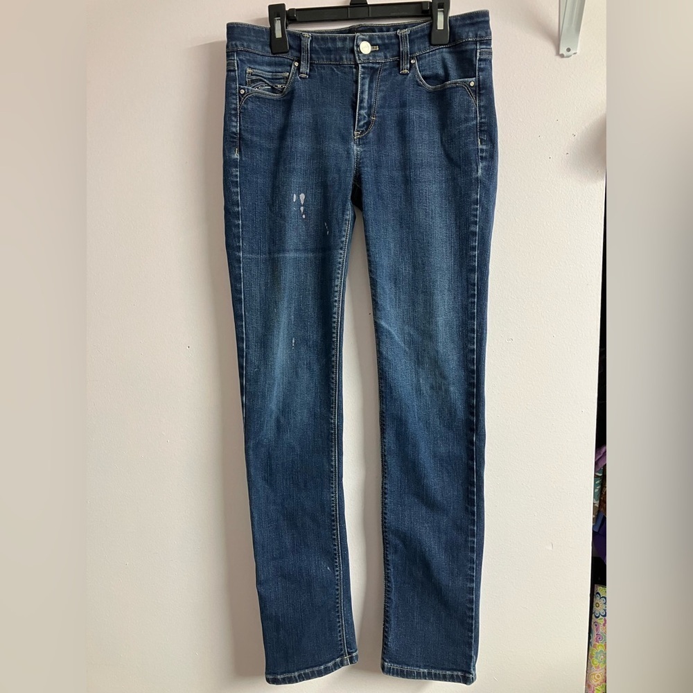 White House Black Market Women’s Slim Leg “Blanc” Denim Jeans, 4R, Dk Blue
